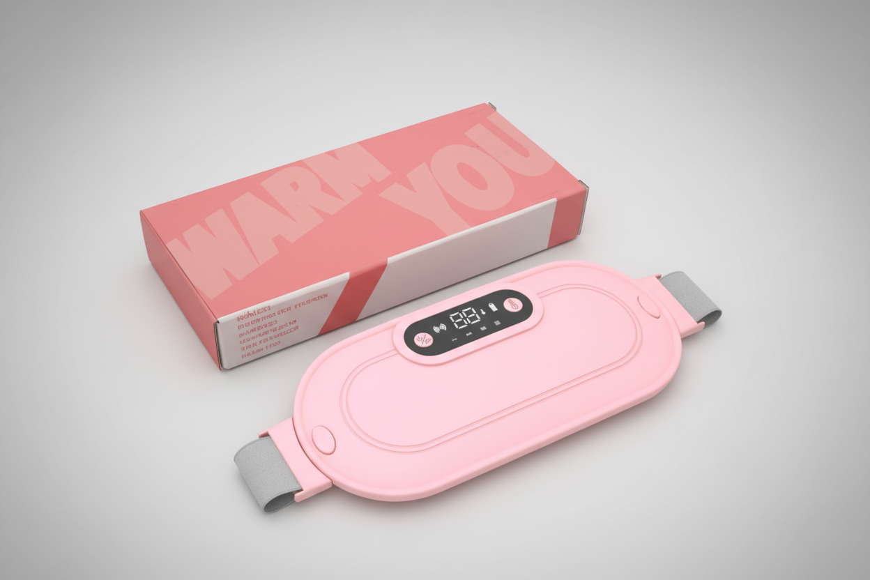 Pink electronic device with digital display on a white background