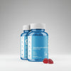 Two blue bottles of Ashwagandha gummies with a white cap on a white background.